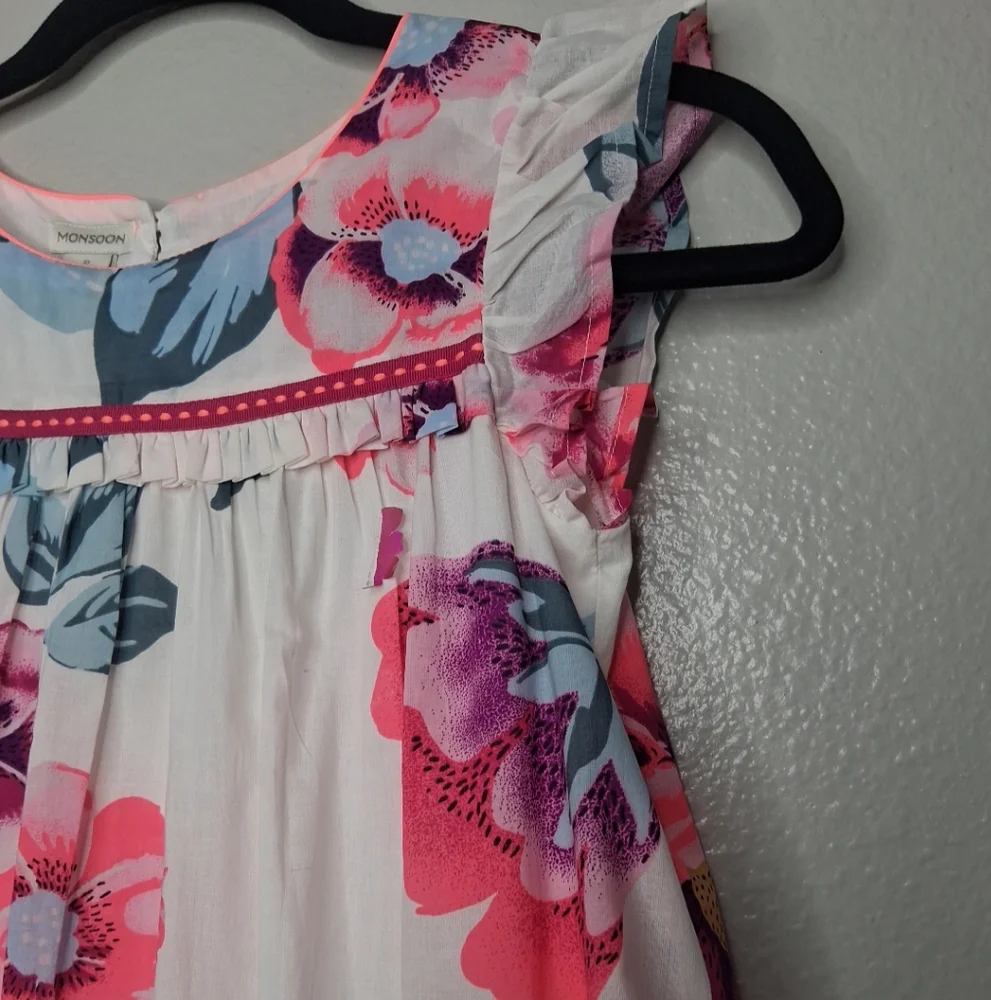Monsoon Girls Sundress Sleeveless High Low Hem Floral Ivory Pink Purple 10 copy
